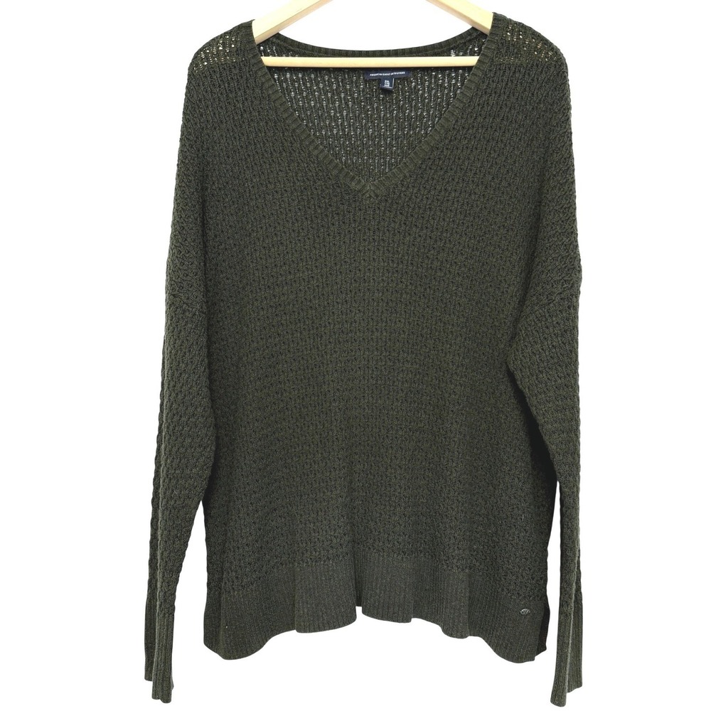 American Eagle Sweater Womens XXL Green Waffle Knit Slouchy Pullover Cotton
